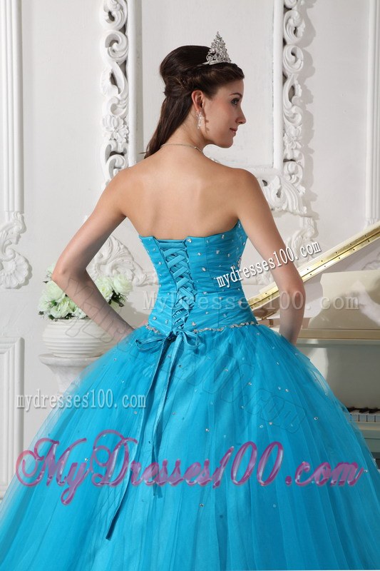 Beaded Teal Ball Gown Strapless Quinceanera Dress of Sweetheart
