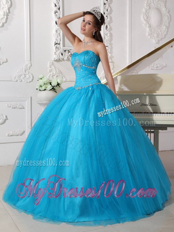 Beaded Teal Ball Gown Strapless Quinceanera Dress of Sweetheart