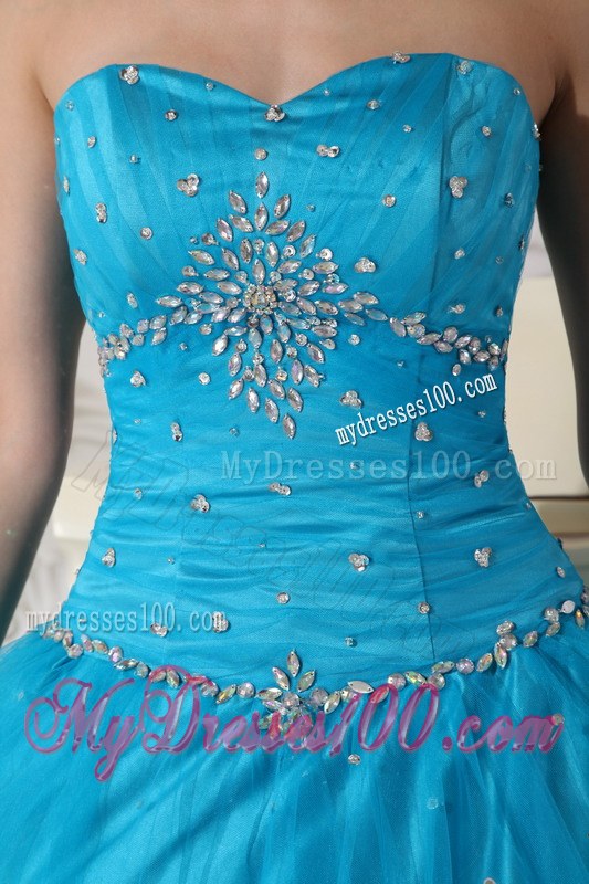 Beaded Teal Ball Gown Strapless Quinceanera Dress of Sweetheart
