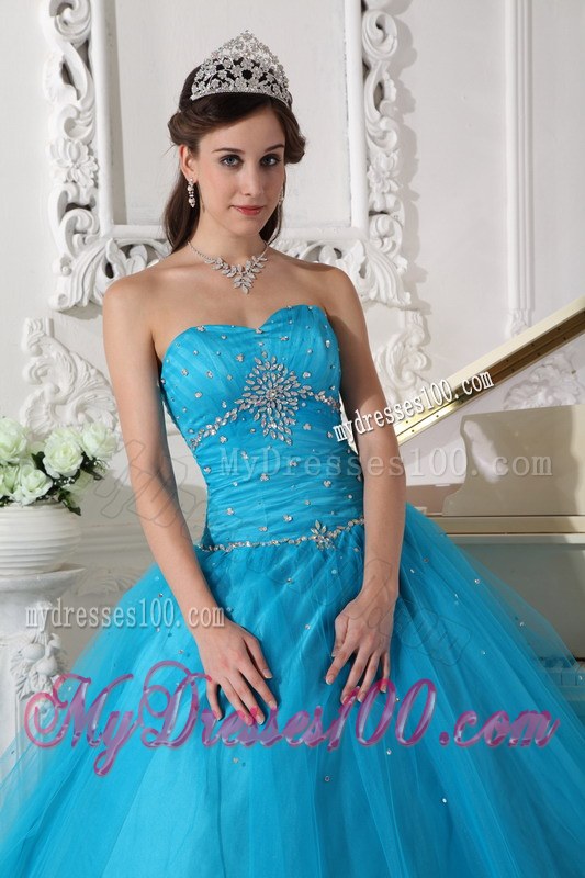 Beaded Teal Ball Gown Strapless Quinceanera Dress of Sweetheart
