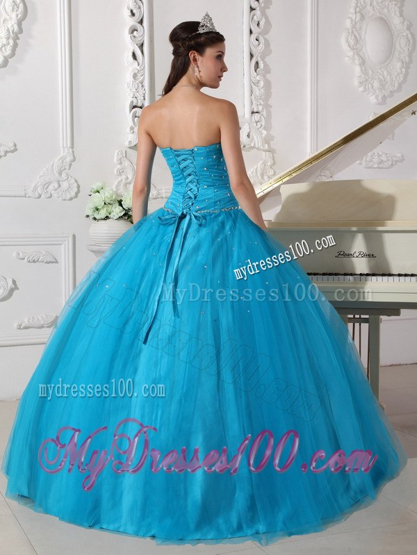 Beaded Teal Ball Gown Strapless Quinceanera Dress of Sweetheart