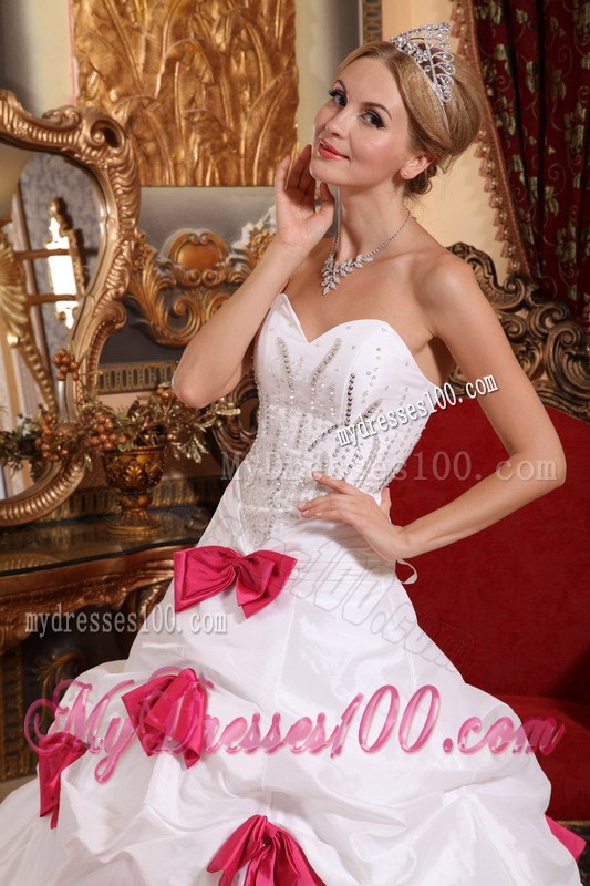 White A-line Quinceanera Dress with Beading and Bowknots