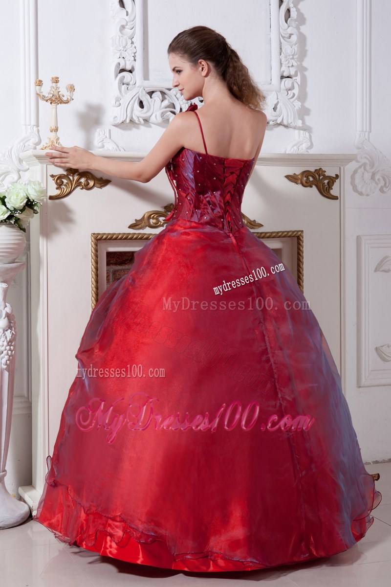 Flowery Single Shoulder Wine Red Quinceanera Dress with Beading