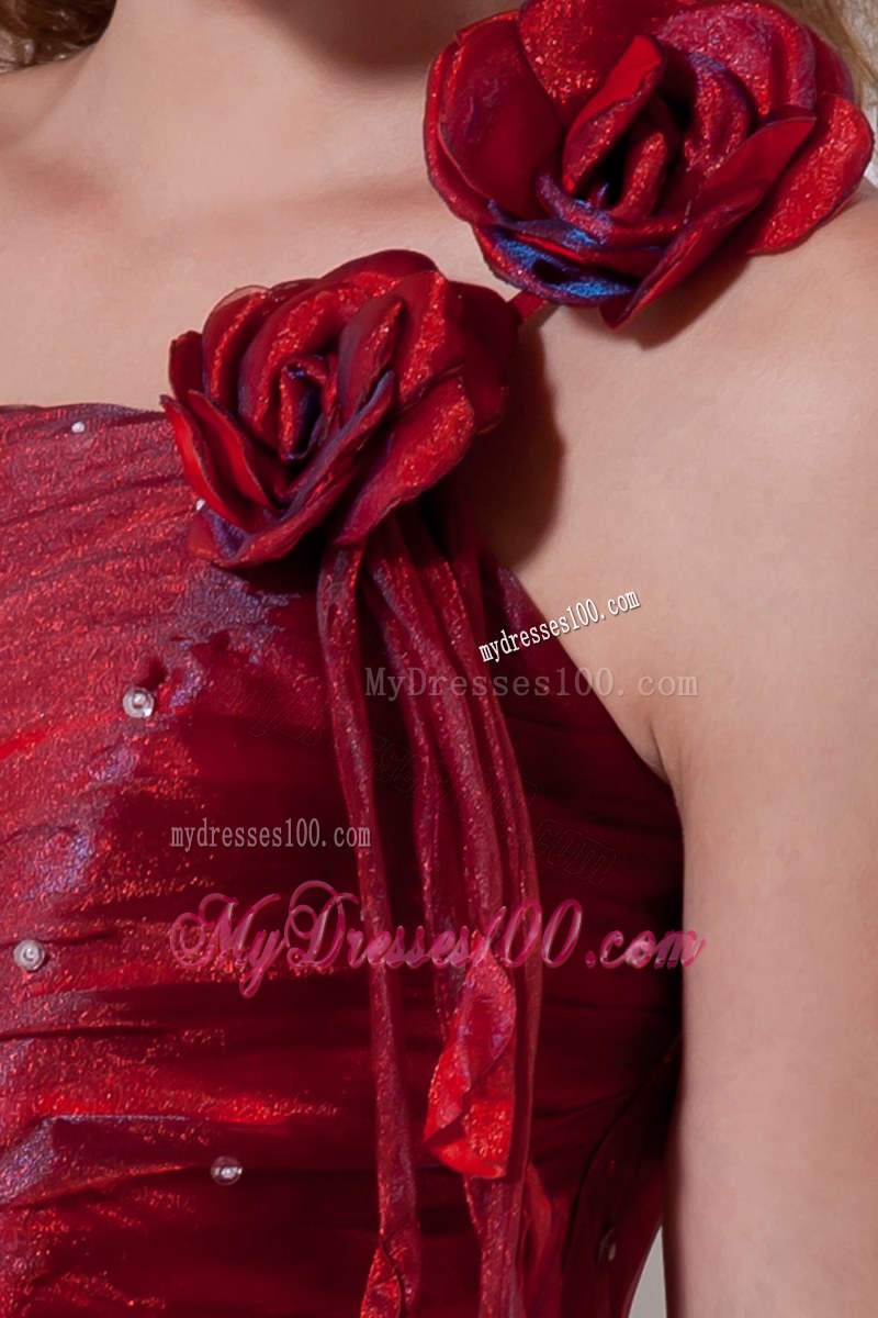 Flowery Single Shoulder Wine Red Quinceanera Dress with Beading