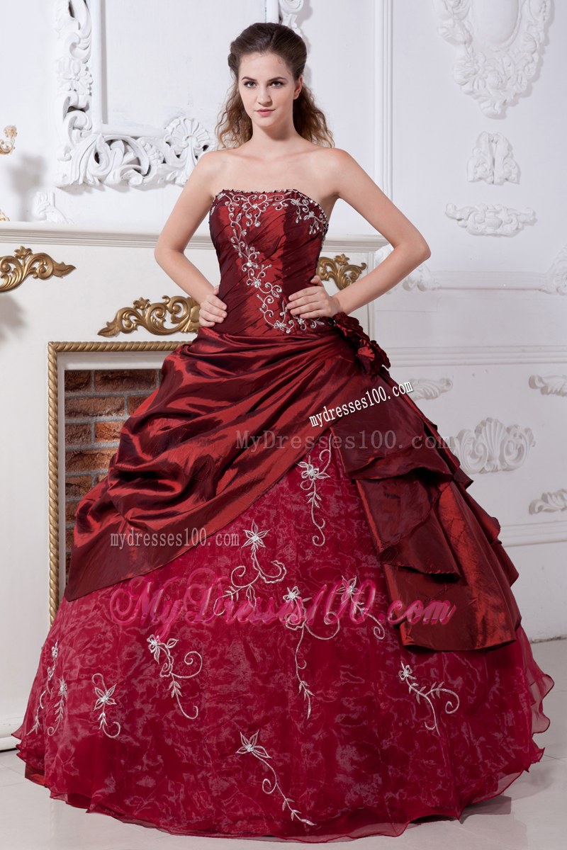 Embroidered Taffeta and Organza Qiunceanera Gowns in Wine Red