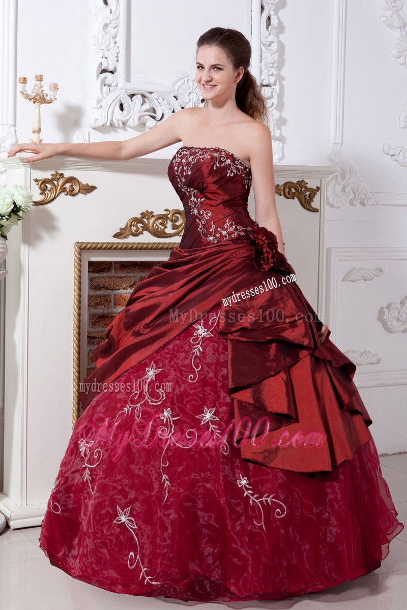 Embroidered Taffeta and Organza Qiunceanera Gowns in Wine Red