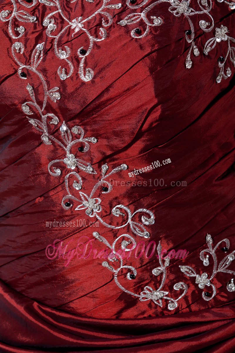 Embroidered Taffeta and Organza Qiunceanera Gowns in Wine Red