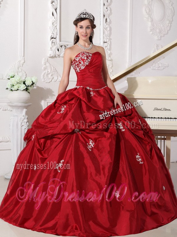 Wine Red Sweetheart Beaded Dresses Quinceanera with Pick-ups Floor-length