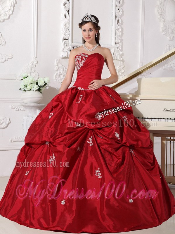 Wine Red Sweetheart Beaded Dresses Quinceanera with Pick-ups Floor-length