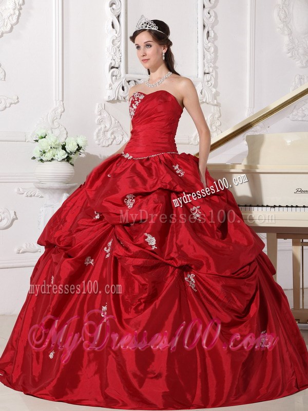 Wine Red Sweetheart Beaded Dresses Quinceanera with Pick-ups Floor-length