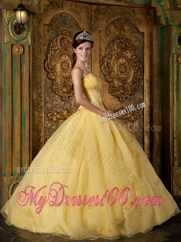 Yellow Ball Gown Strapless Appliques Corset Quinceanera Gown