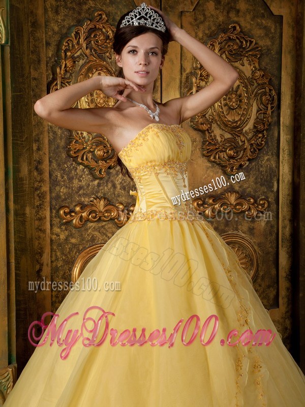 Yellow Ball Gown Strapless Appliques Corset Quinceanera Gown