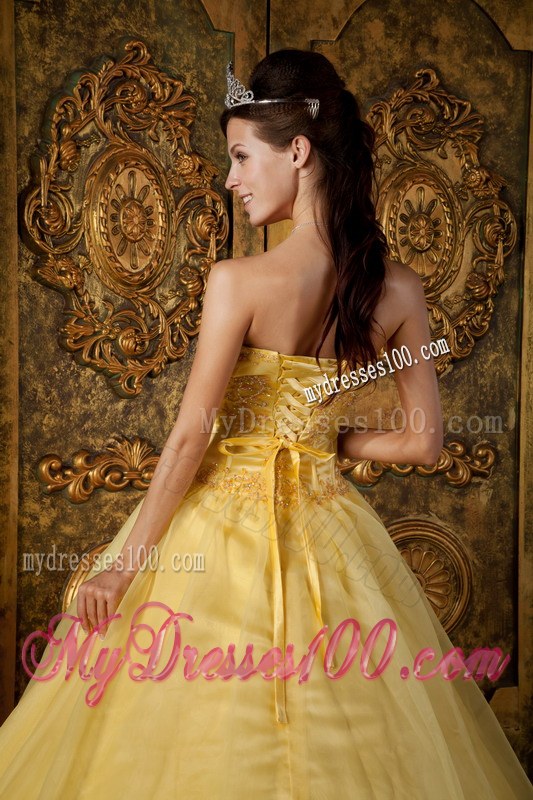 Yellow Ball Gown Strapless Appliques Corset Quinceanera Gown
