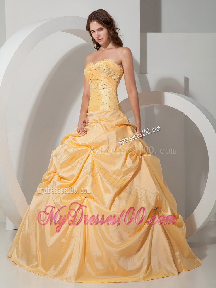 Yellow Sweetheart Beading and Pick-ups Quinceanera Dress