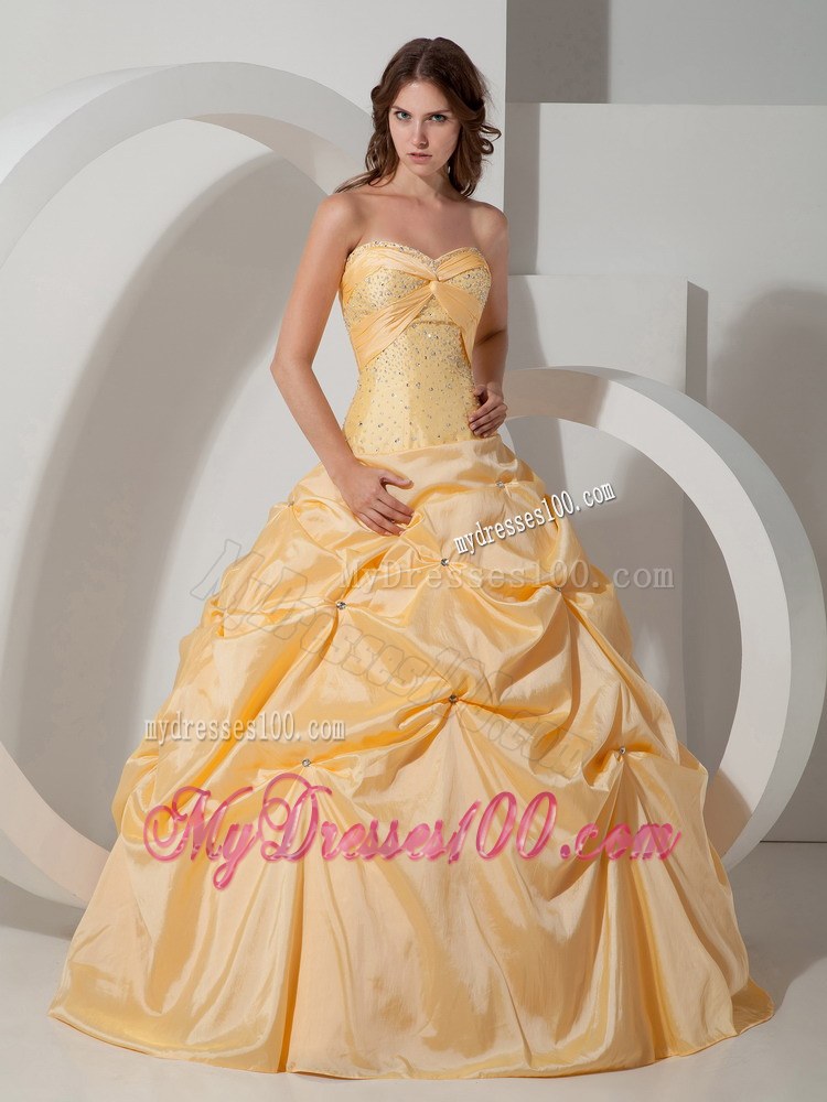 Yellow Sweetheart Beading and Pick-ups Quinceanera Dress