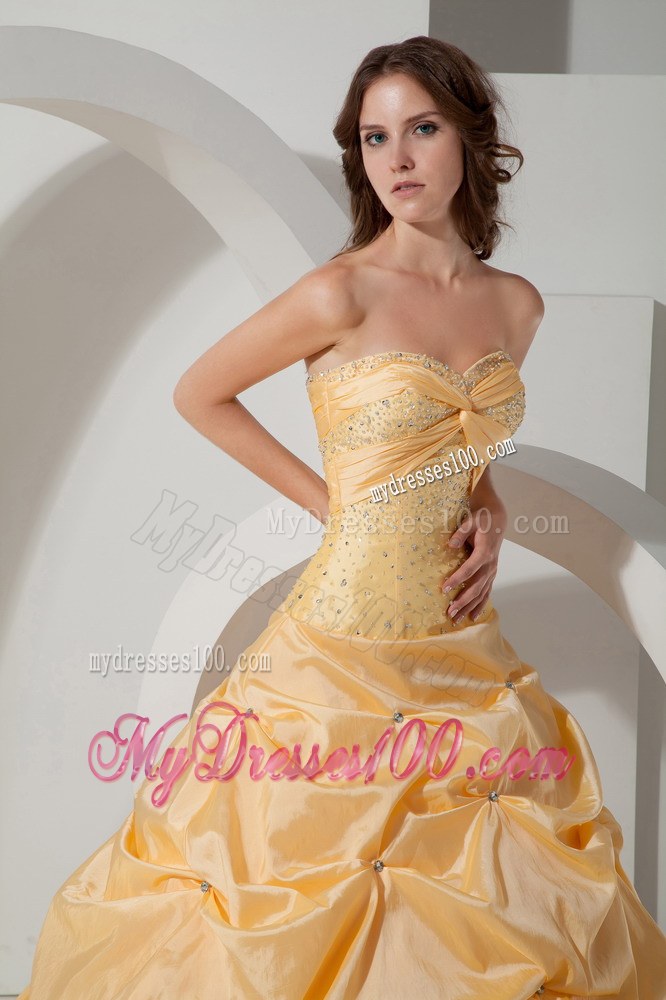 Yellow Sweetheart Beading and Pick-ups Quinceanera Dress