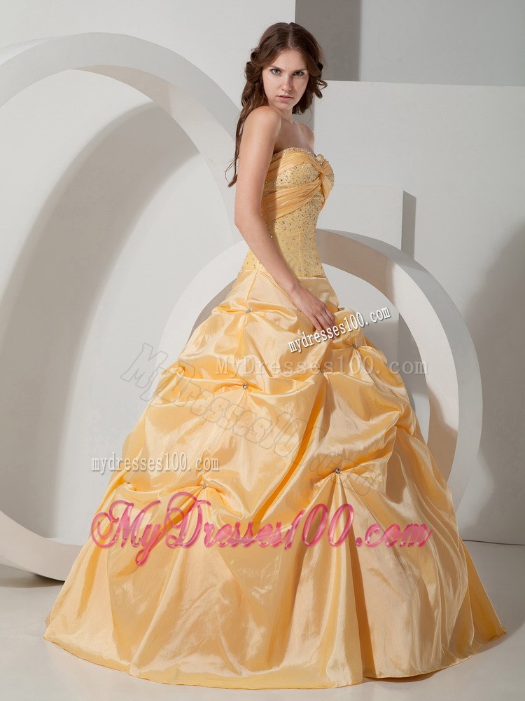 Yellow Sweetheart Beading and Pick-ups Quinceanera Dress