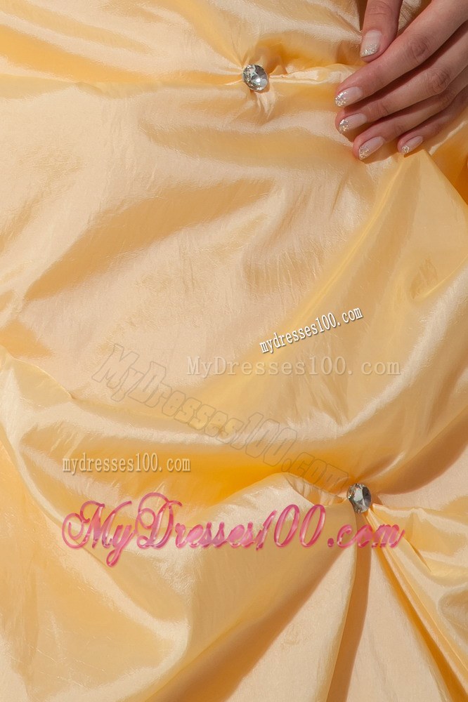Yellow Sweetheart Beading and Pick-ups Quinceanera Dress