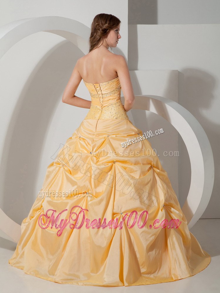 Yellow Sweetheart Beading and Pick-ups Quinceanera Dress