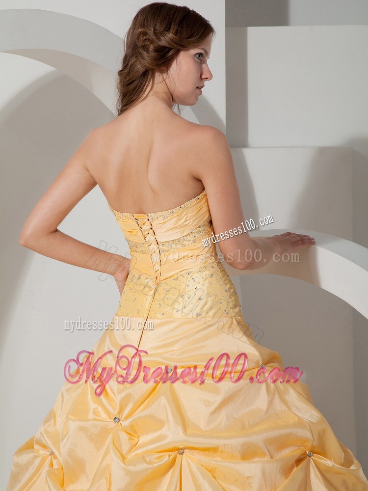 Yellow Sweetheart Beading and Pick-ups Quinceanera Dress