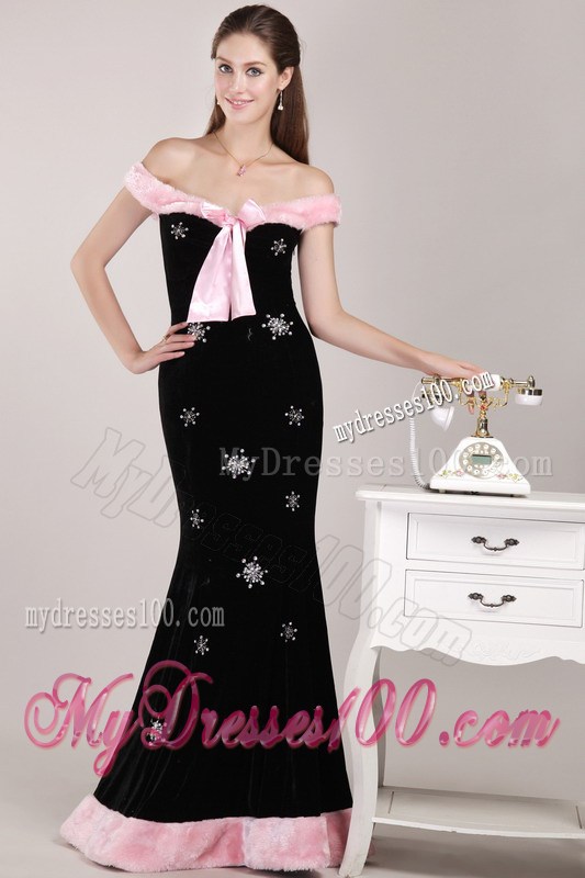 Black Mermaid Off The Shoulder Brush Train Prom Evening Dresses