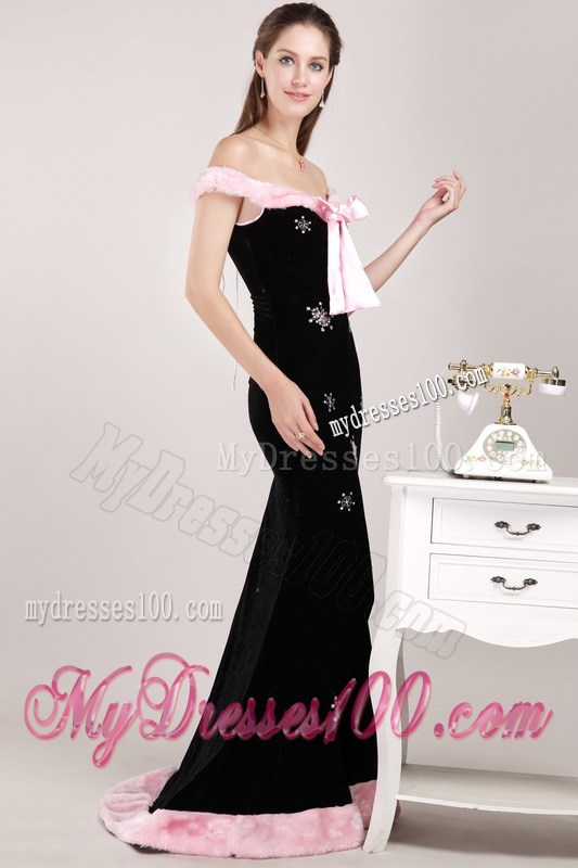 Black Mermaid Off The Shoulder Brush Train Prom Evening Dresses