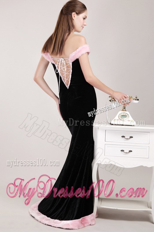 Black Mermaid Off The Shoulder Brush Train Prom Evening Dresses