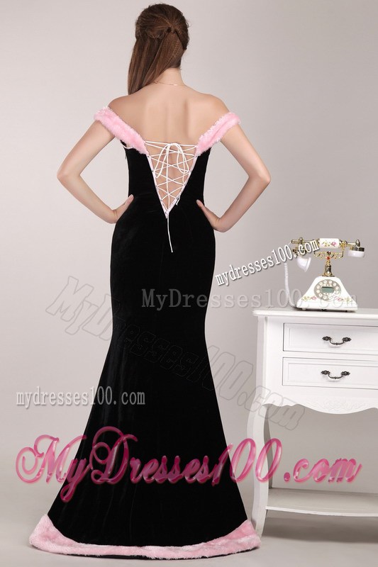Black Mermaid Off The Shoulder Brush Train Prom Evening Dresses