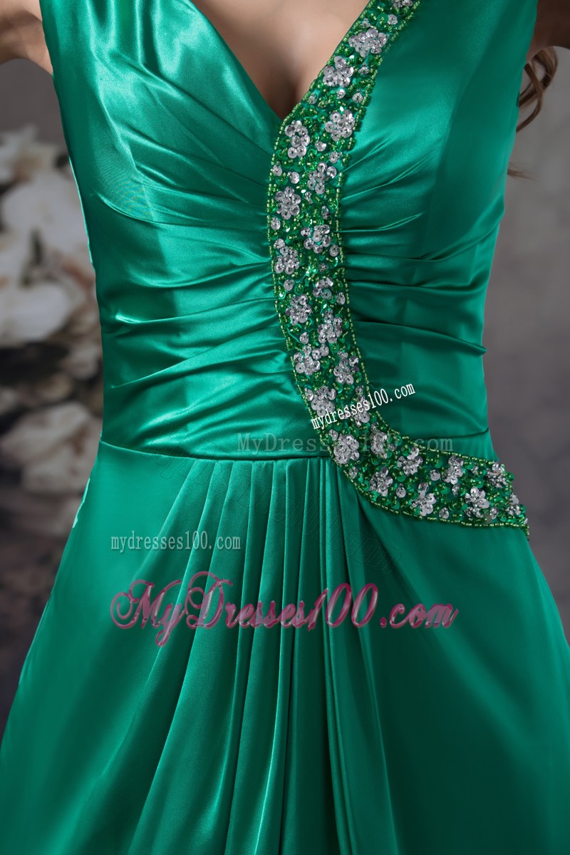 2013 Beading V-neck Green long Column Prom Dress