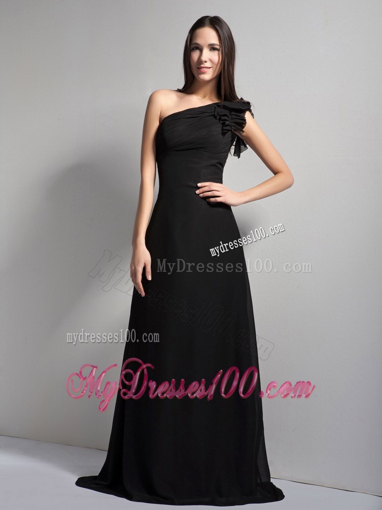 2013 Discount Black One Shoulder Brush Train Prom Dresses