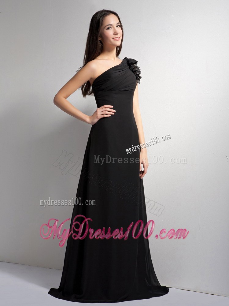 2013 Discount Black One Shoulder Brush Train Prom Dresses