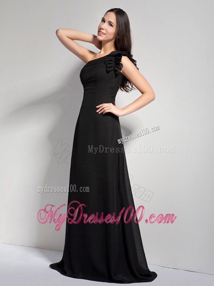 2013 Discount Black One Shoulder Brush Train Prom Dresses