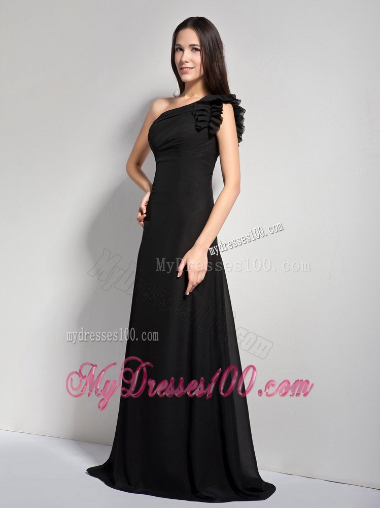 2013 Discount Black One Shoulder Brush Train Prom Dresses