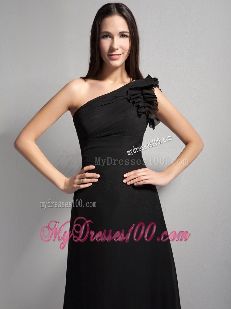 2013 Discount Black One Shoulder Brush Train Prom Dresses