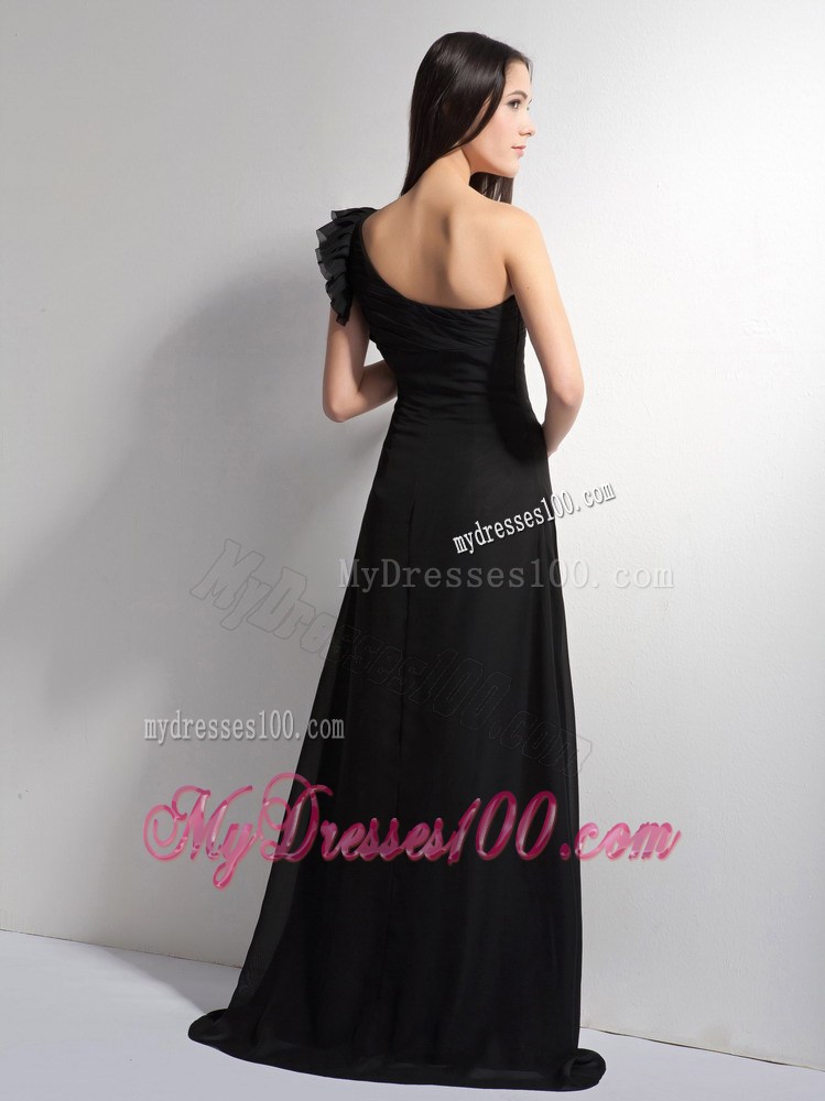 2013 Discount Black One Shoulder Brush Train Prom Dresses