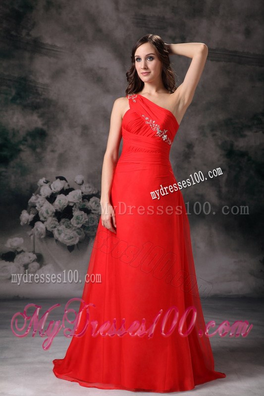 2013 Custom Made Red One Shoulder Plus Size Prom Dress Appliques