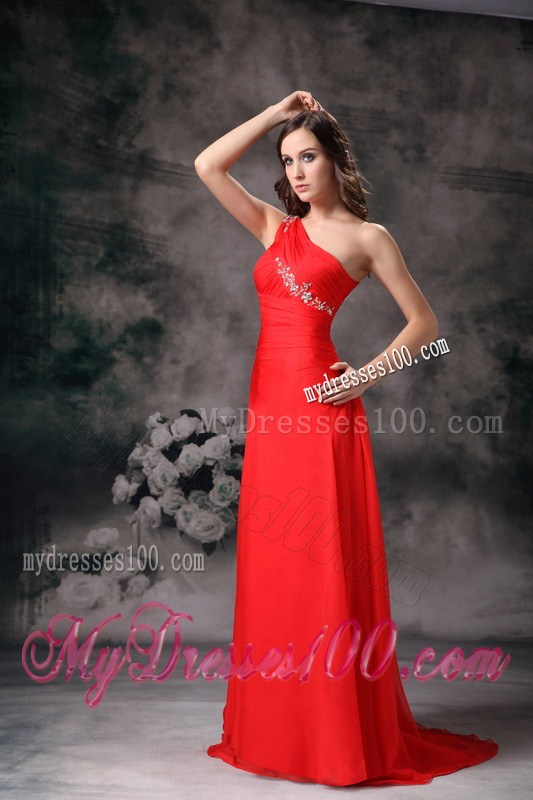 2013 Custom Made Red One Shoulder Plus Size Prom Dress Appliques