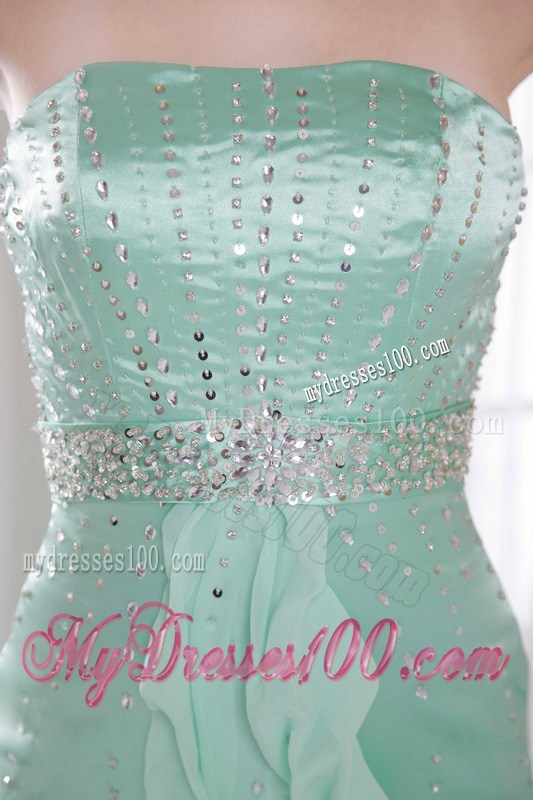 Apple Green Column Strapless Brush Train Beading 2013 Prom Dress