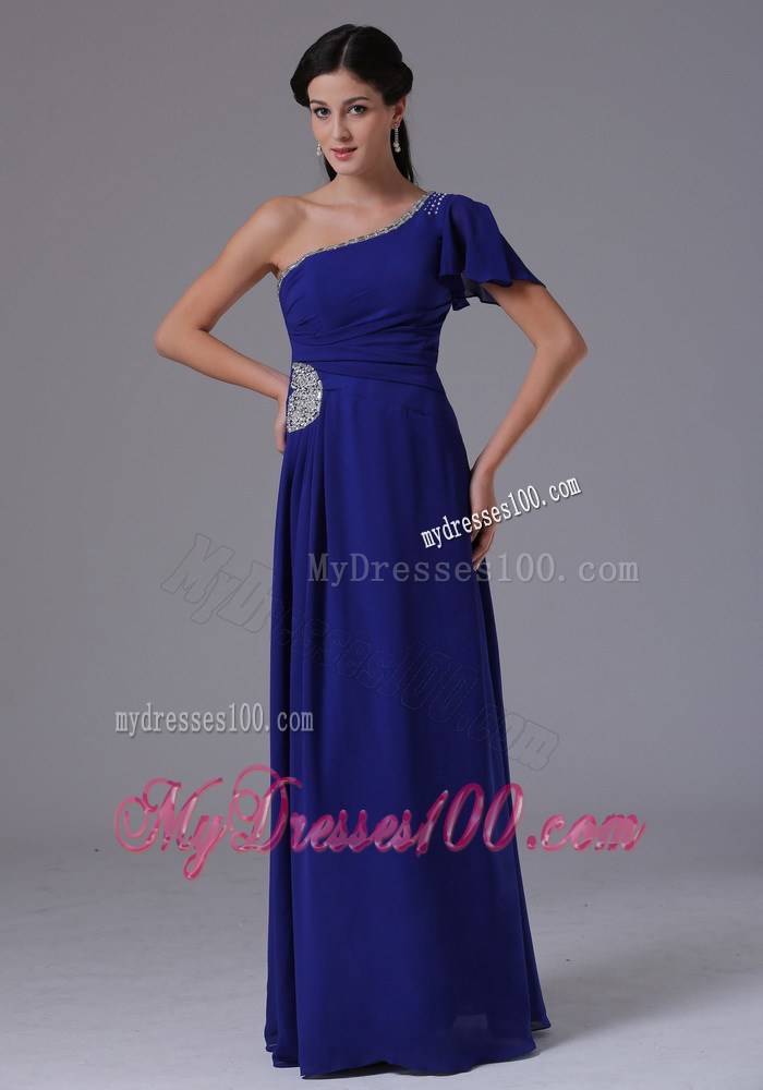 Peacock Blue One Shoulder 2013 Prom Dress Beading and Ruched