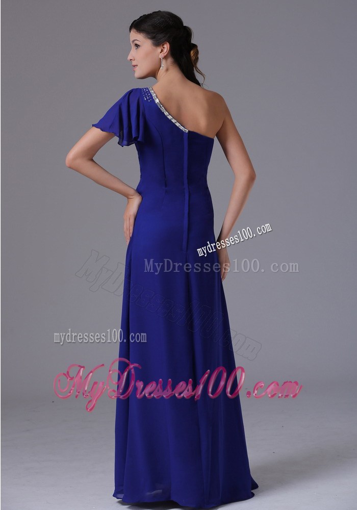 Peacock Blue One Shoulder 2013 Prom Dress Beading and Ruched
