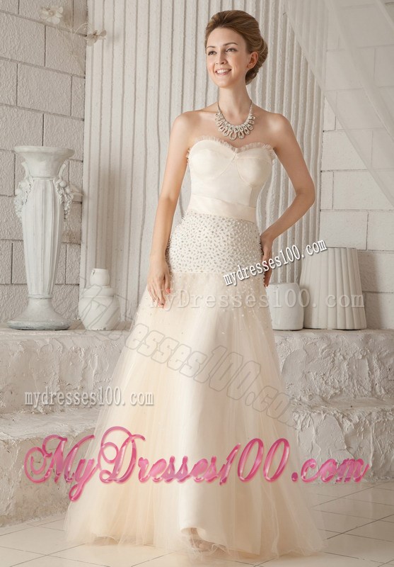 Champagne Princess Sweetheart Floor-length Beading Prom Dresses