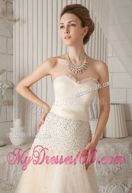 Champagne Princess Sweetheart Floor-length Beading Prom Dresses
