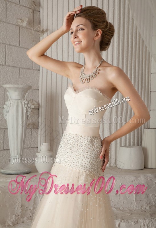 Champagne Princess Sweetheart Floor-length Beading Prom Dresses
