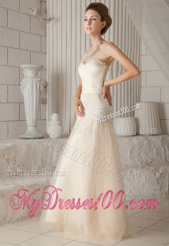 Champagne Princess Sweetheart Floor-length Beading Prom Dresses