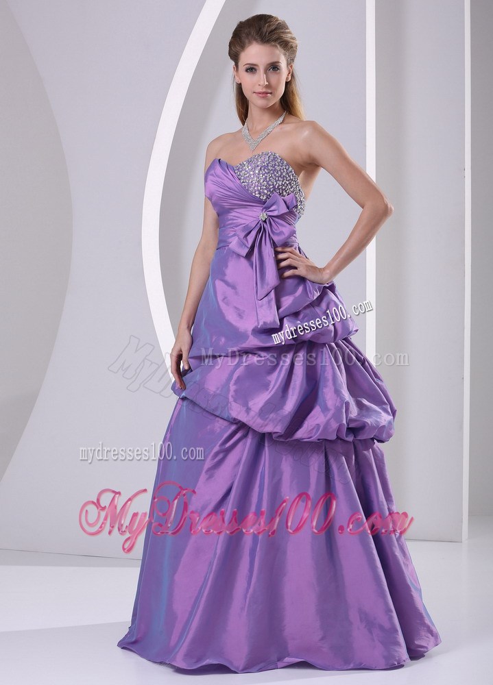 Sweetheart Beaded Pick-ups and Bowknot Purple Plus Size Prom Dress A-line