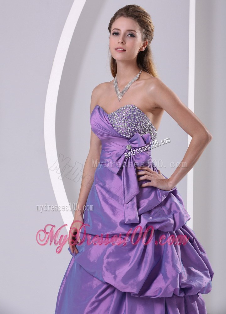 Sweetheart Beaded Pick-ups and Bowknot Purple Plus Size Prom Dress A-line