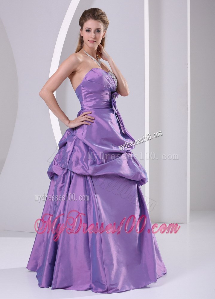 Sweetheart Beaded Pick-ups and Bowknot Purple Plus Size Prom Dress A-line