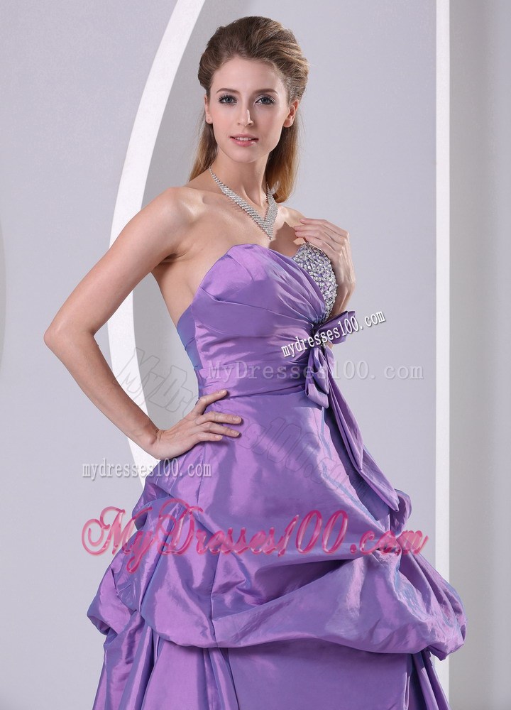 Sweetheart Beaded Pick-ups and Bowknot Purple Plus Size Prom Dress A-line