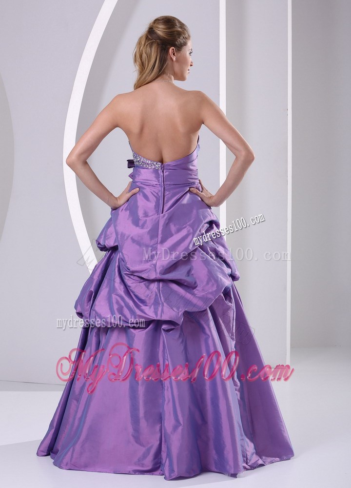 Sweetheart Beaded Pick-ups and Bowknot Purple Plus Size Prom Dress A-line