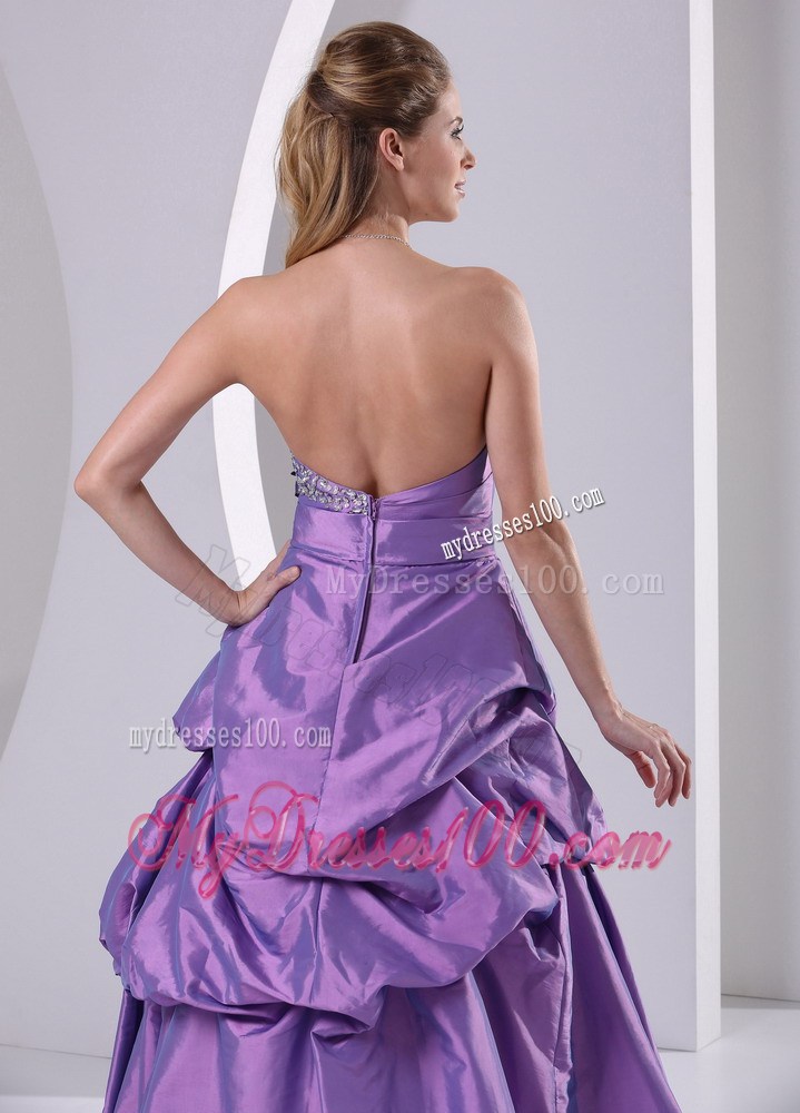 Sweetheart Beaded Pick-ups and Bowknot Purple Plus Size Prom Dress A-line